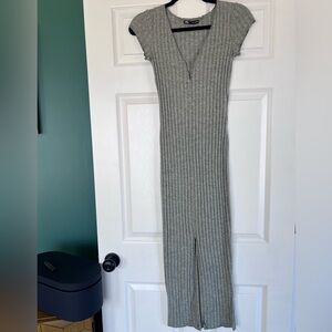 Zara ribbed midi dress, deep v-neck, size S